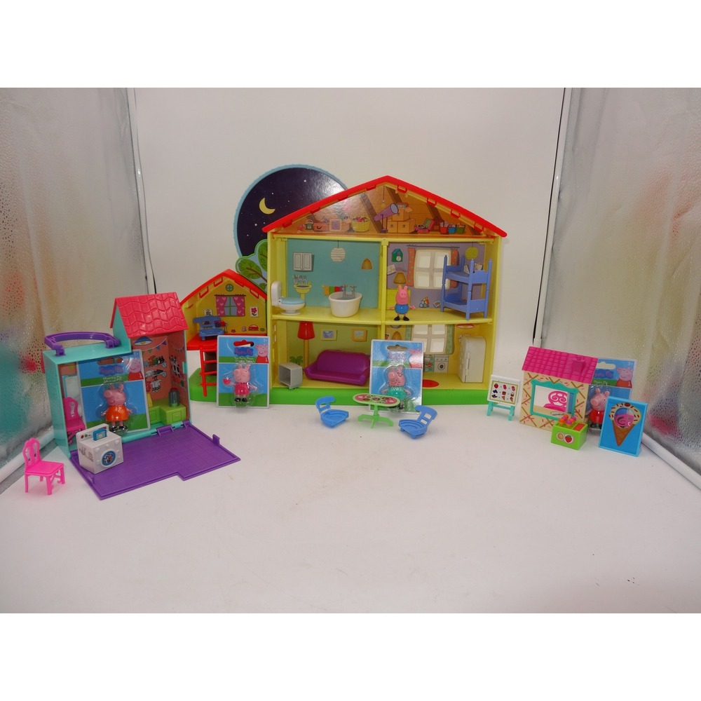 Peppa Pig Playtime to Bedtime House Dollhouse Hospital Ice Cream Shop Lot